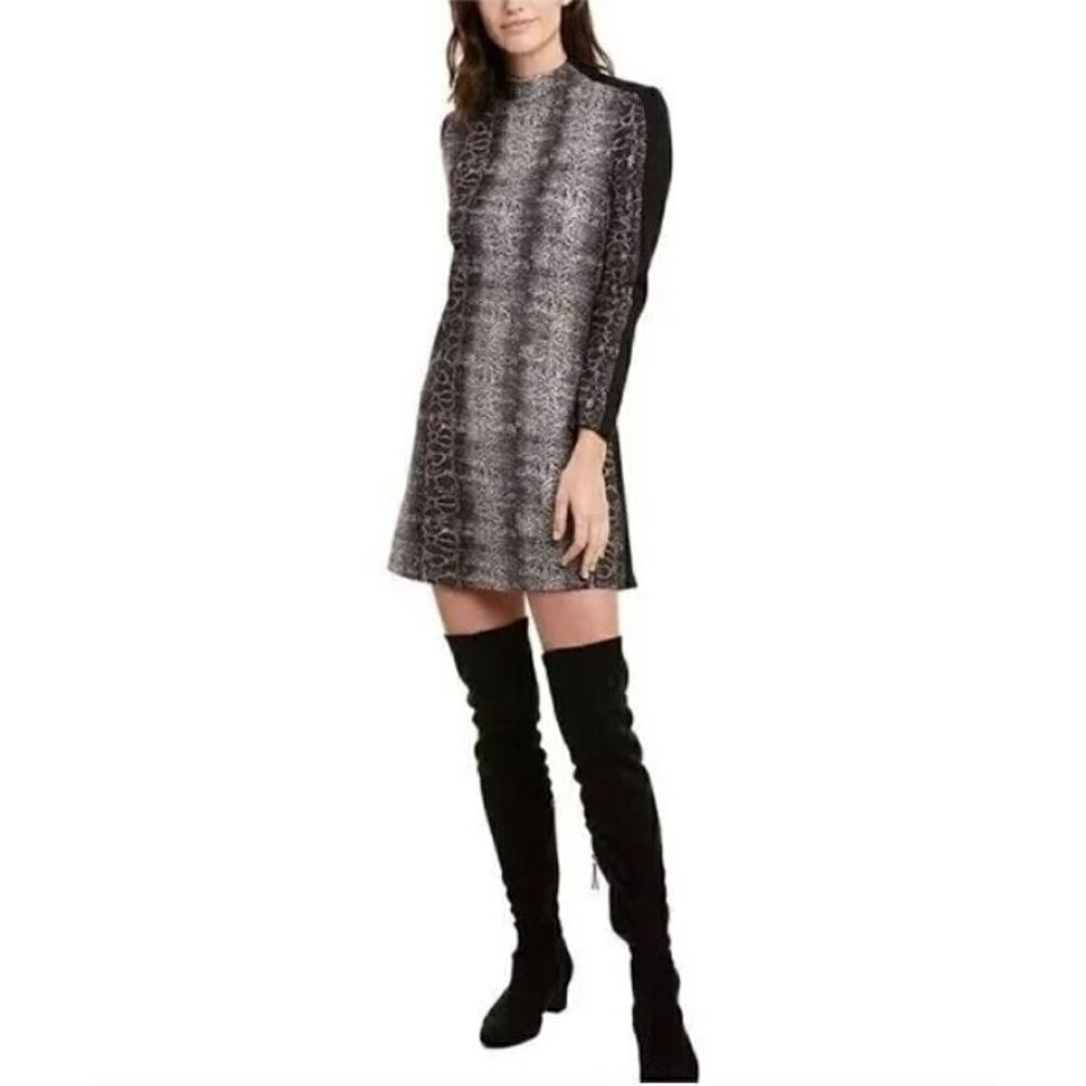 French Connection Lula Shirt Dress Womens 6 Animal Print Long Sleeve Stretch